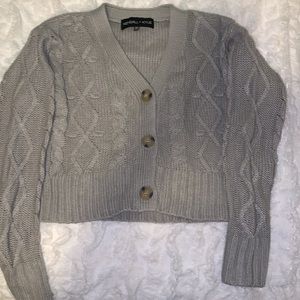 Kendall + Kylie, XS, grey, knitted tank with button up crop sweater